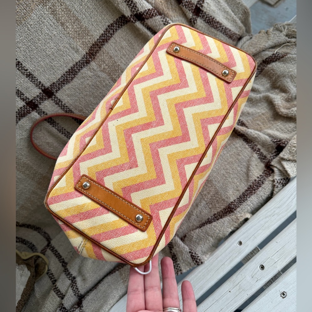 Dooney & Bourke Wren Pink and Yellow Chevron Zip Tote - Picture 4 of 10